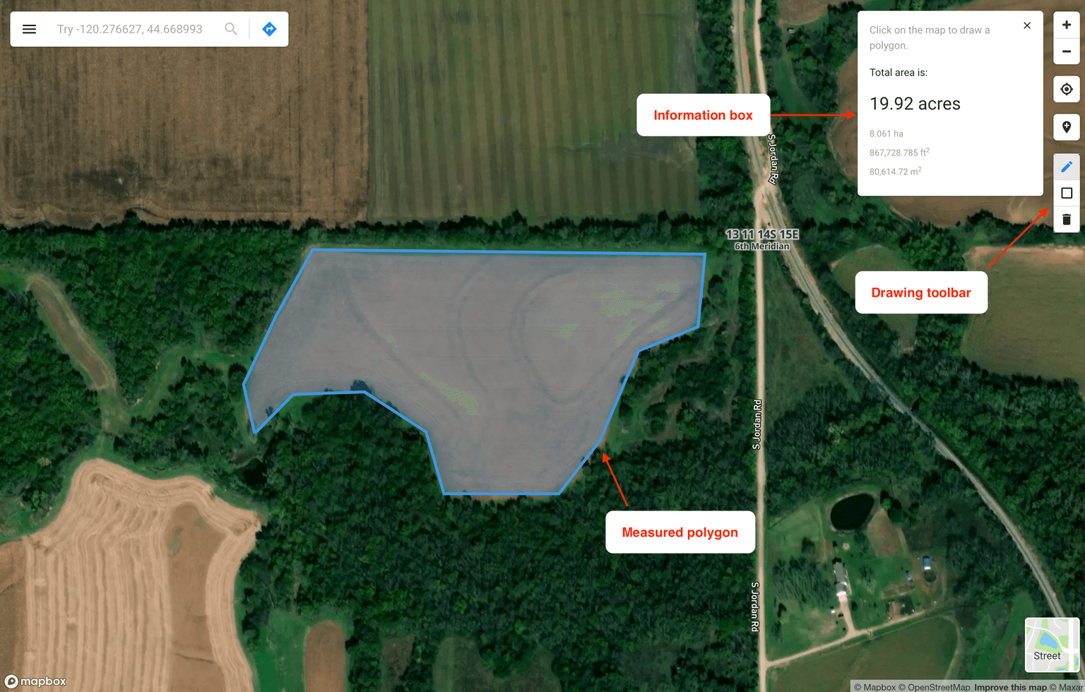 Area measurement tool in Township America app