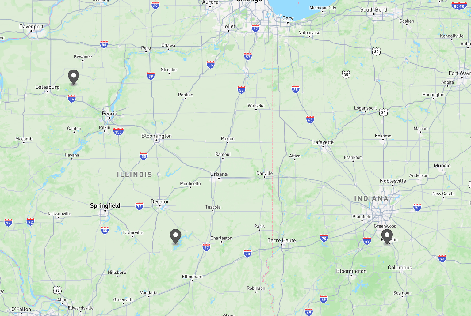 Map showing search results without the proximity parameter