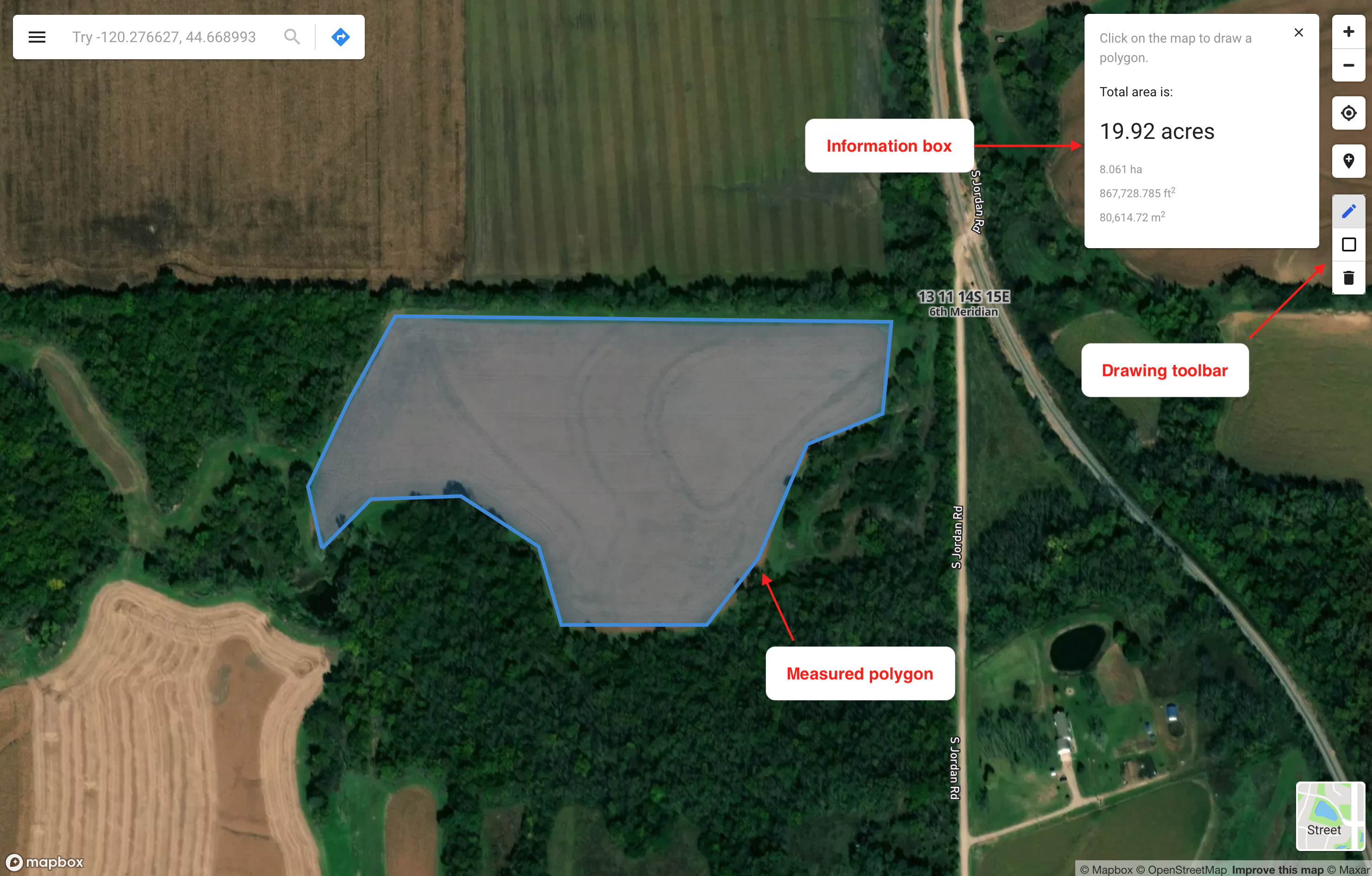 Area measurement tool in Township America app