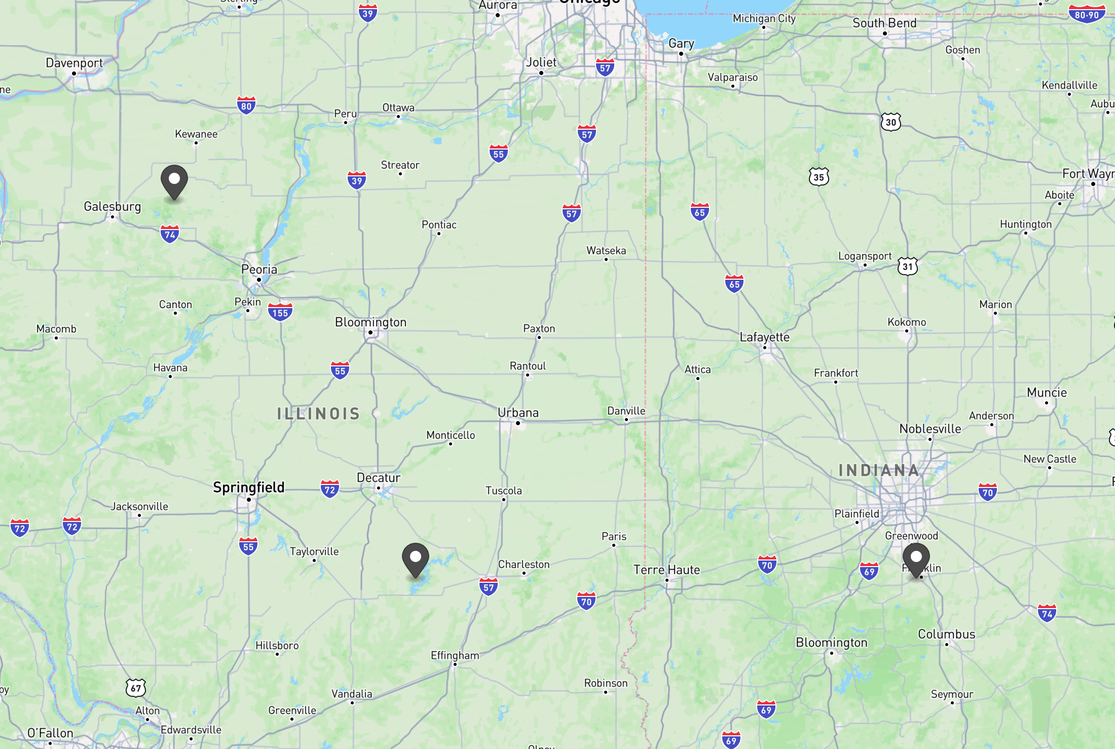 Map showing search results without the proximity parameter