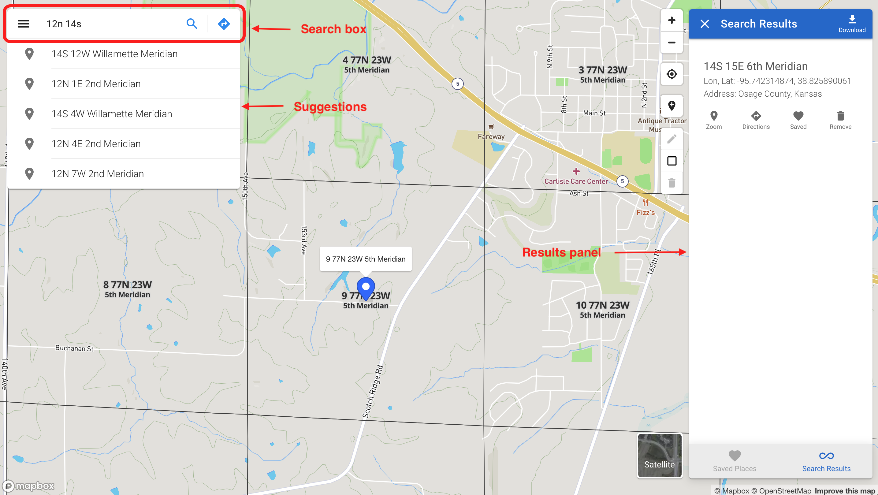 Search box and results panel